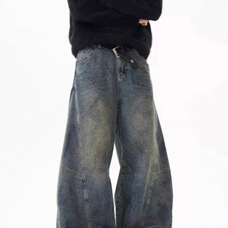 American Retro Distressed Deconstructed Washed Machete Jeans For Men And Women