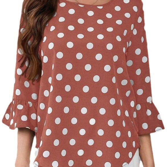 Women's Polka Dot Printed Round Neck Shirt