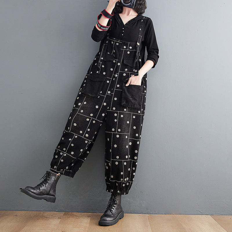 Printed Loose-fitting Jean Suspenders And Suspenders