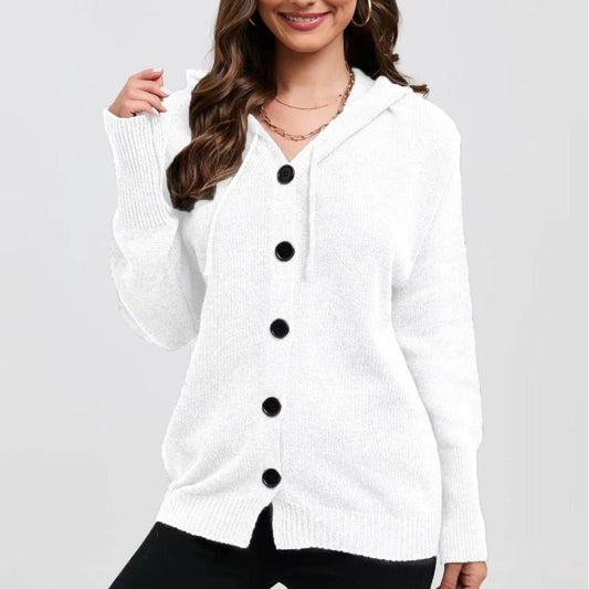 Women's Solid Color Hooded Single-breasted Sweater