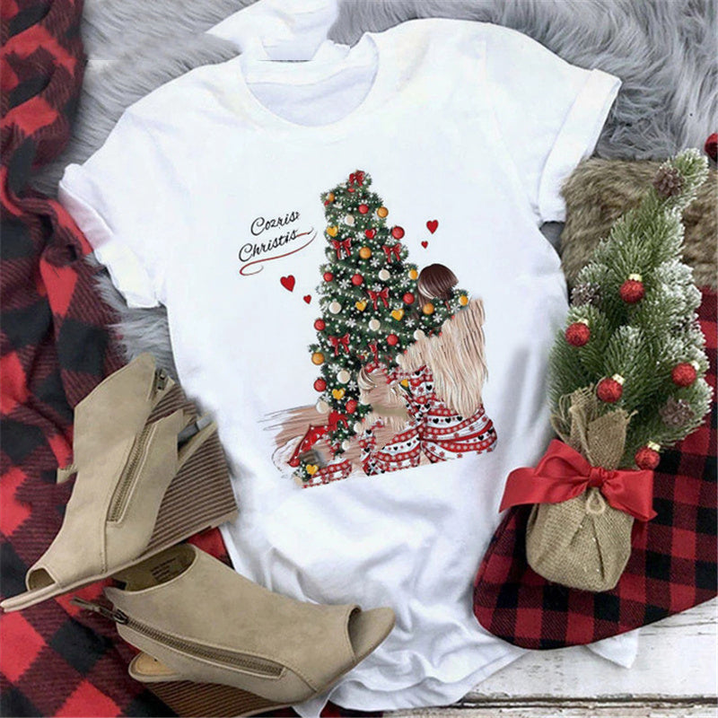 Christmas Print Girlfriends Red T-Shirt