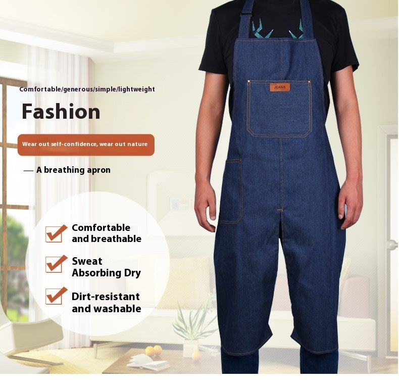 Ceramic Drawing Blank Jean Apron Portable Pocket Denim Sleeveless Antifouling Split Leg Work