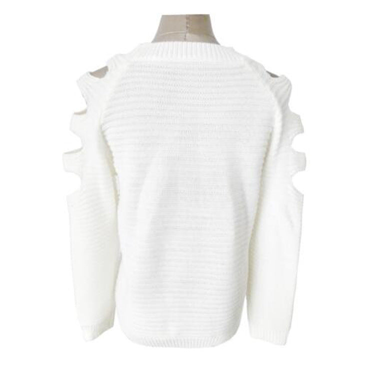 Women's Solid Color Round Neck Hollow-out Long-sleeved Knitted Bottoming Shirt