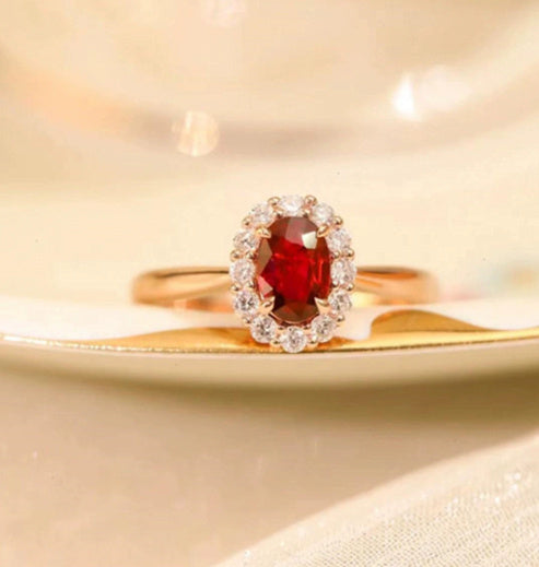 Gold Pigeon Red Blood Gemstone Sterling Silver Inlaid Ring