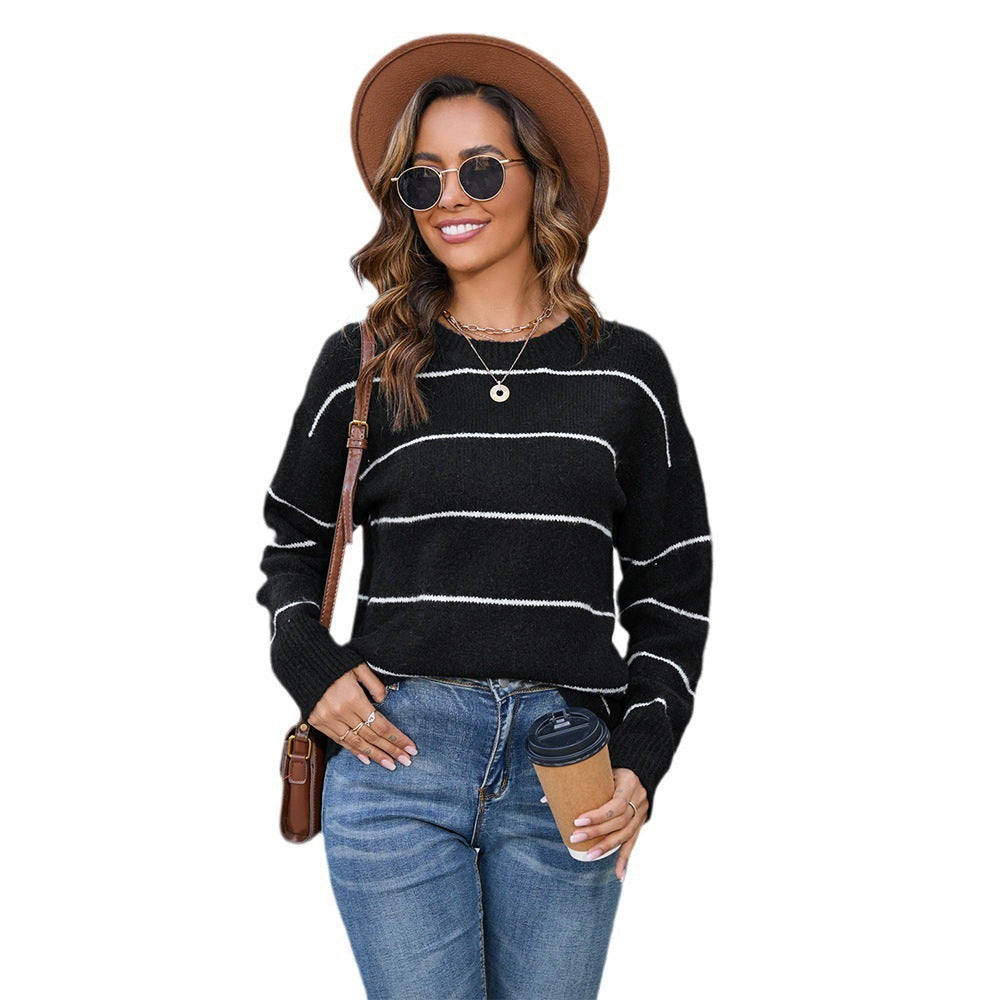 Striped Pullover Round Neck All-matching Women's Sweater