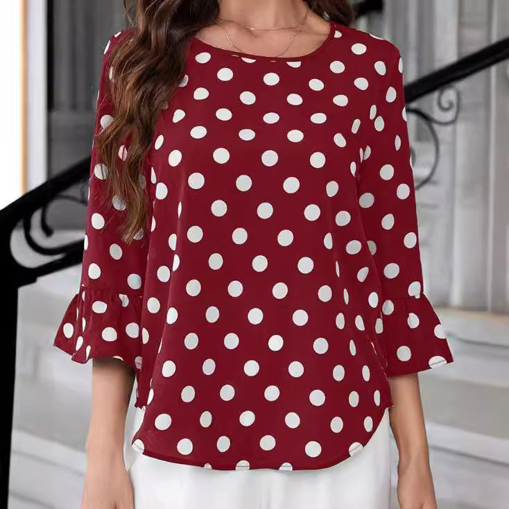 Women's Polka Dot Printed Round Neck Shirt