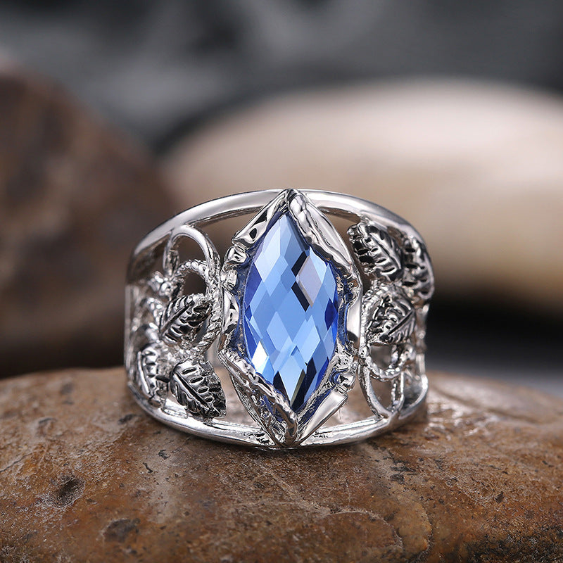 Horse Eye-shaped Blue Crystal Ring Alloy Women's
