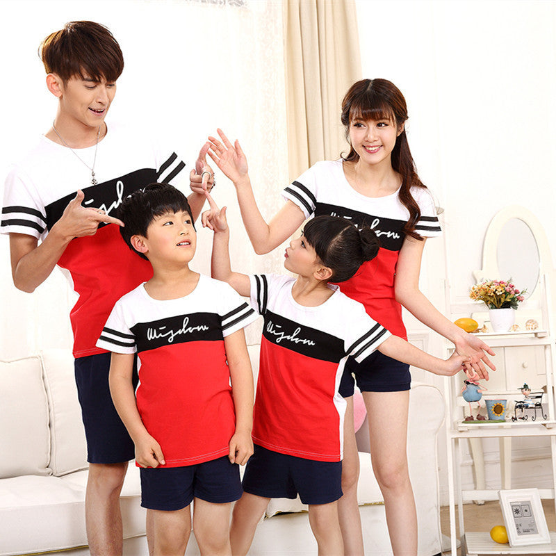 Black, White And Red Color Stripe Parent-child Clothing