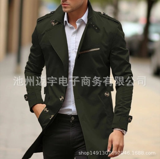 Autumn New Plus Size Lapel Mid-length Men's Casual Jacket