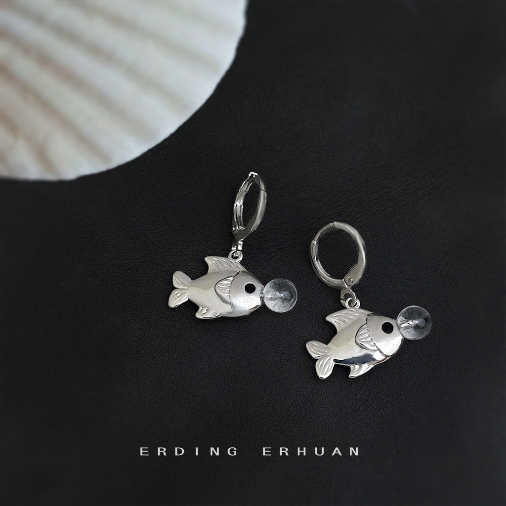 Bubble Fish Original Design Personalized Sweet Cool Style Niche Ins Simple Fish Earrings