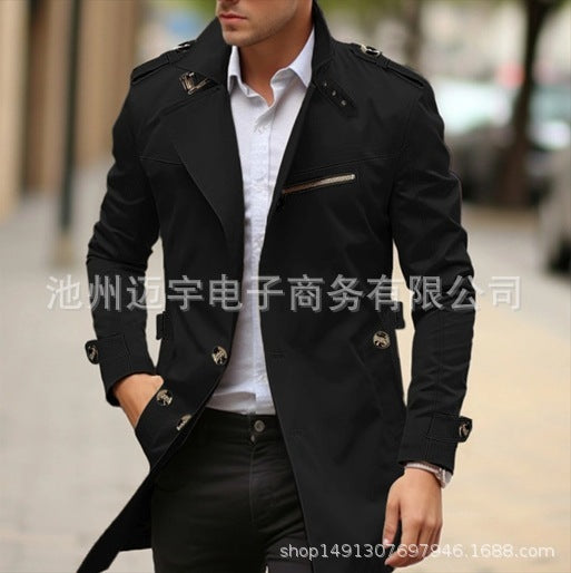 Autumn New Plus Size Lapel Mid-length Men's Casual Jacket